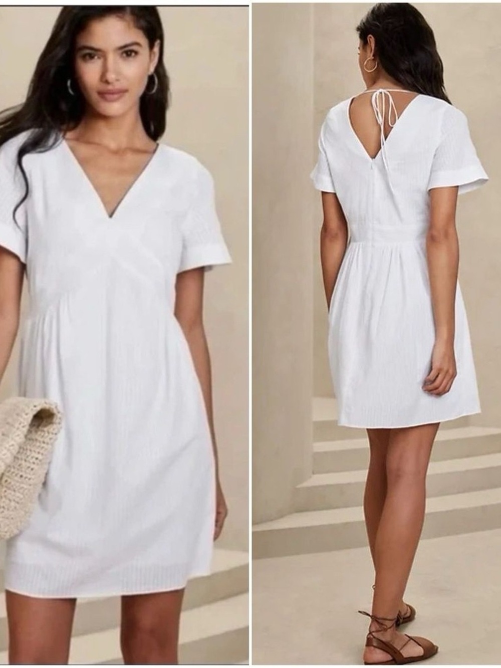 Banana Republic White V-Neck Short Sleeve Mini Dress
